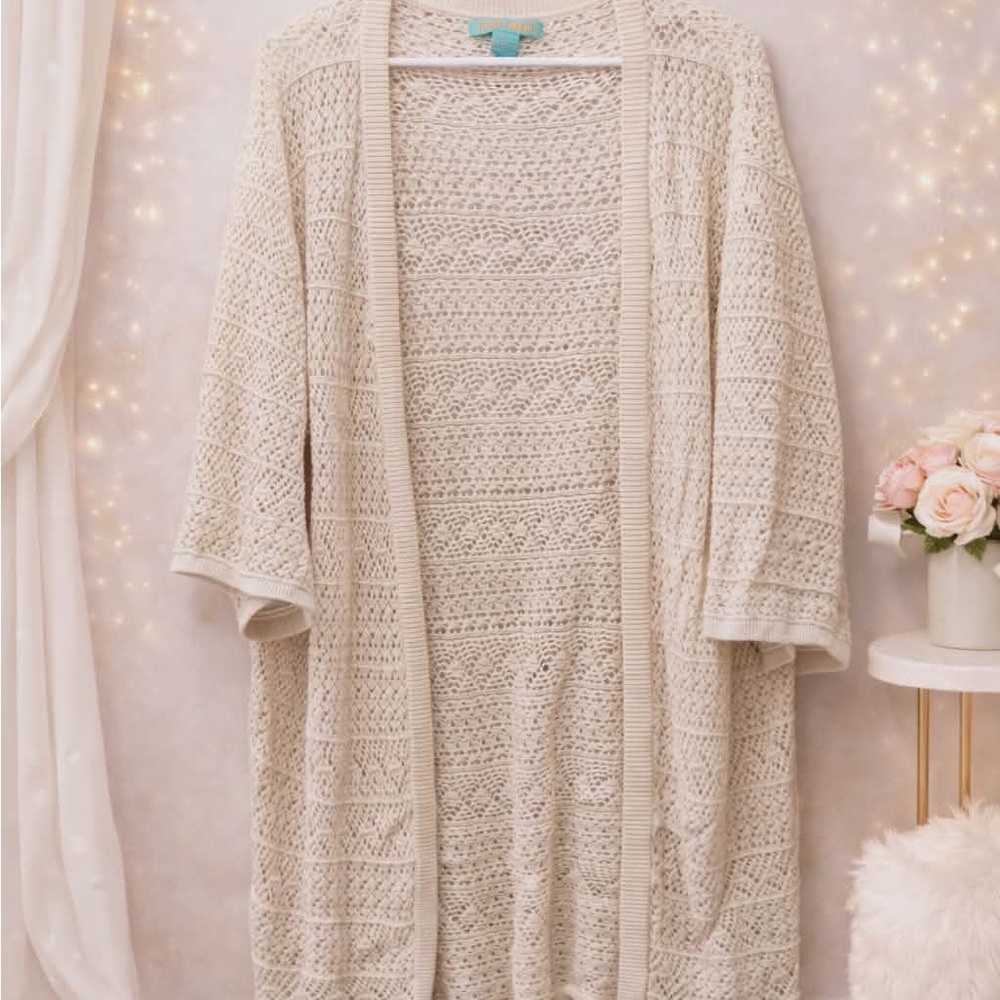 Flying Tomato Cream Open-Knit Crochet Cardigan